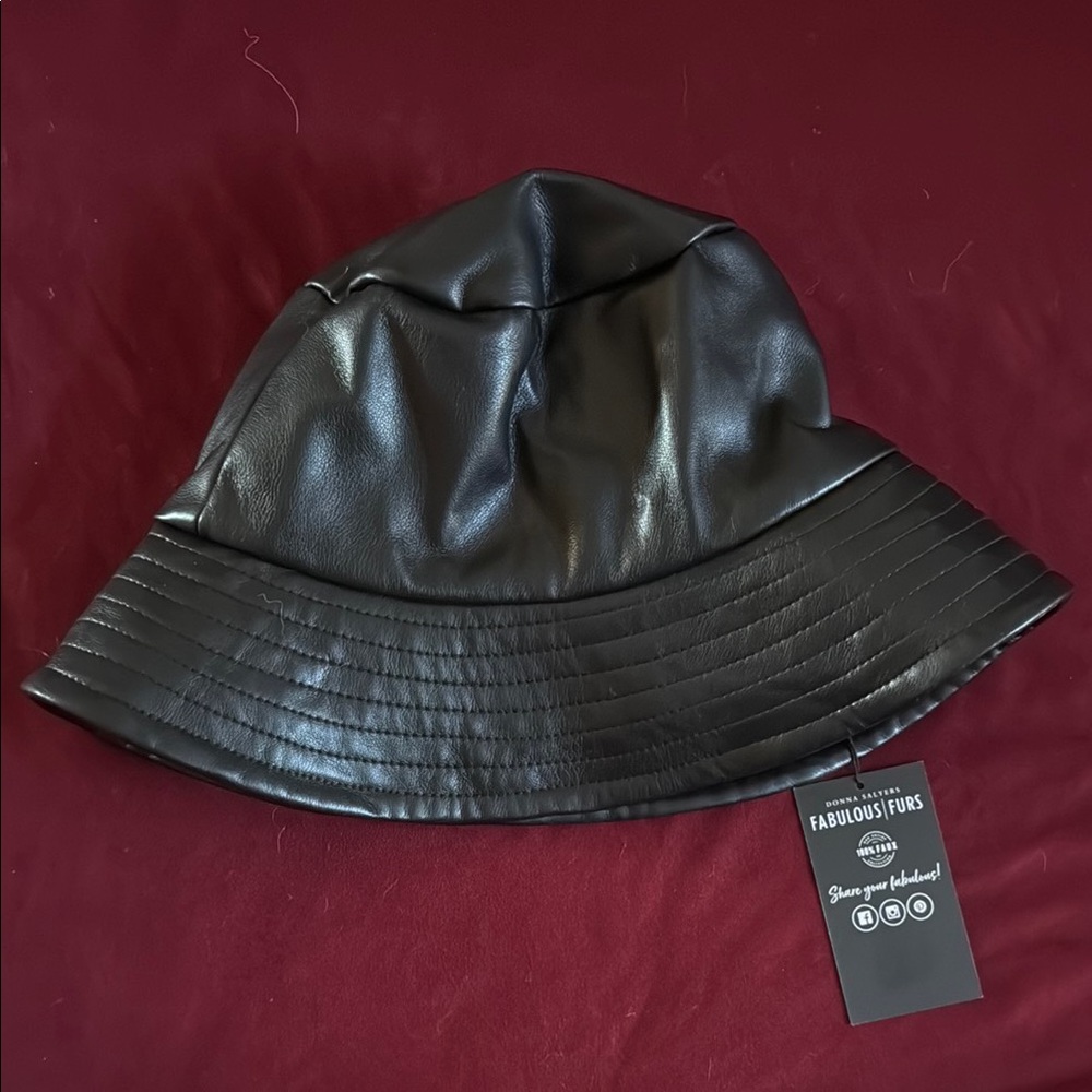 Fabulous Furs Sleek Black Leather Hat
